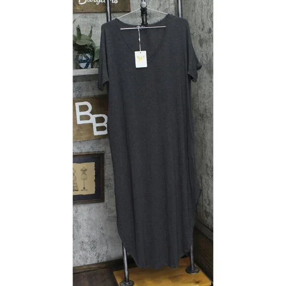 NWT White Mark Womens Plus Size Short Sleeve V-Neck Maxi Dress Charcoal Gray 1X - Picture 6 of 9